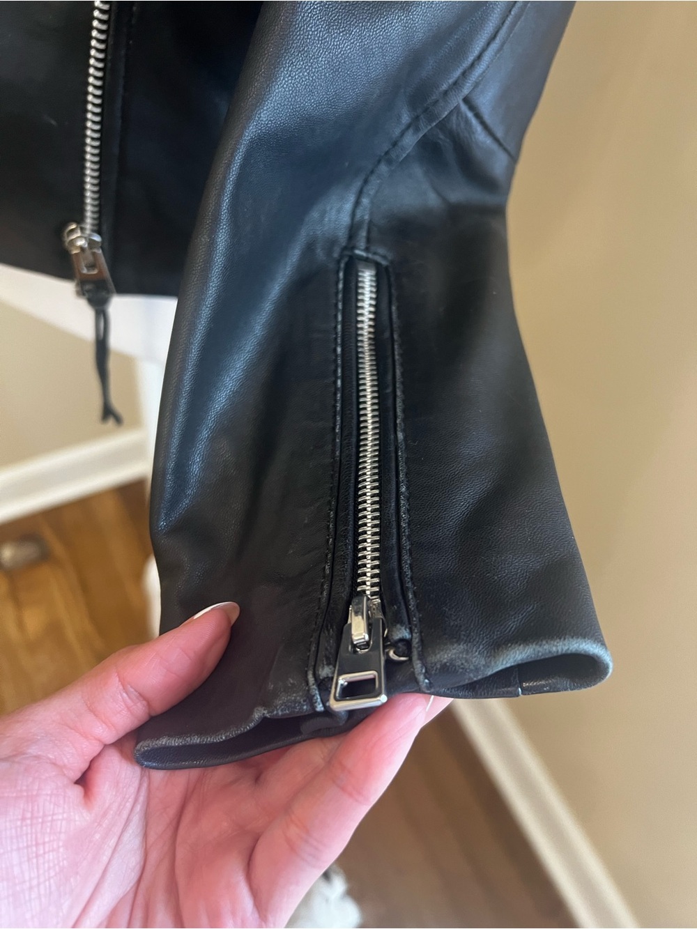 Mango Black Leather Asymmetrical Moto Jacket - Picture 6 of 14